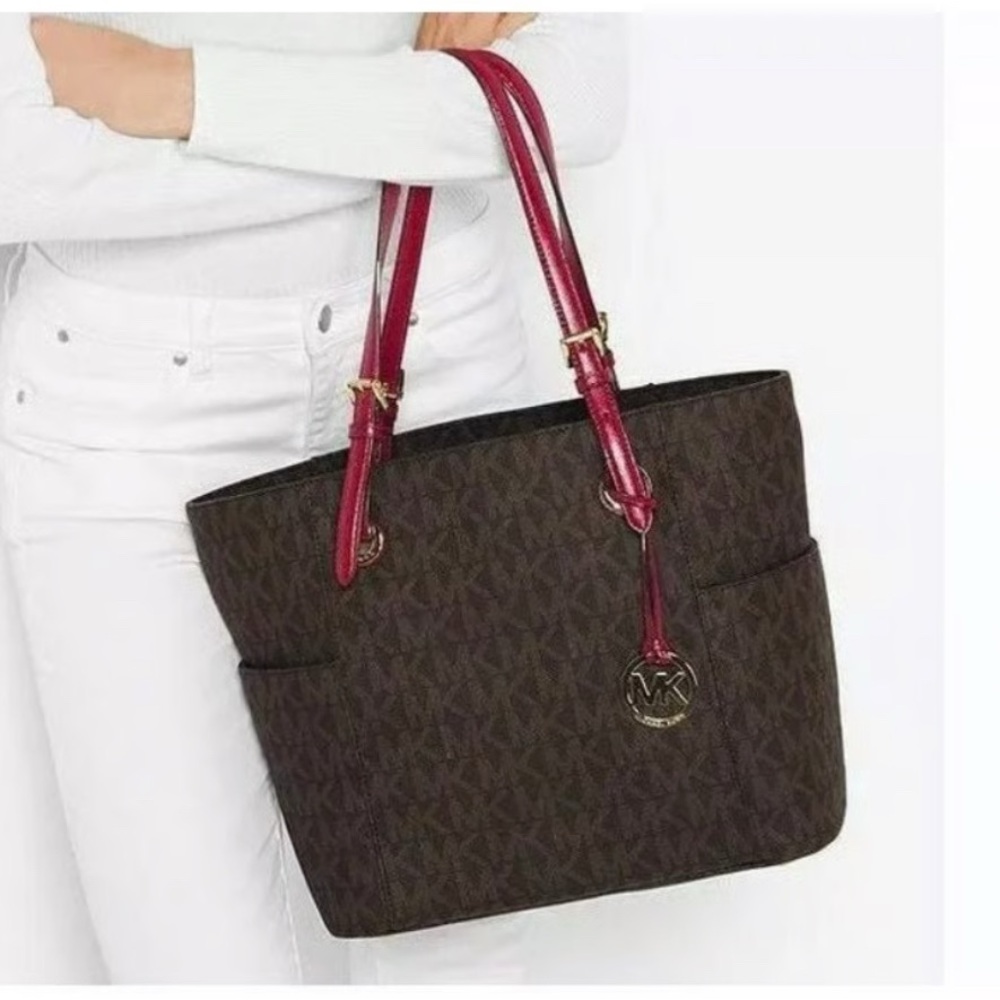 MICHAEL KORS | Dark Brown Tote with Red Accents